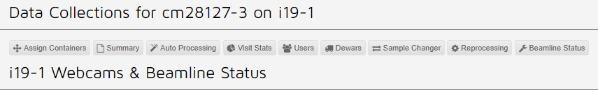 Options available from the data collection page in ISPyB