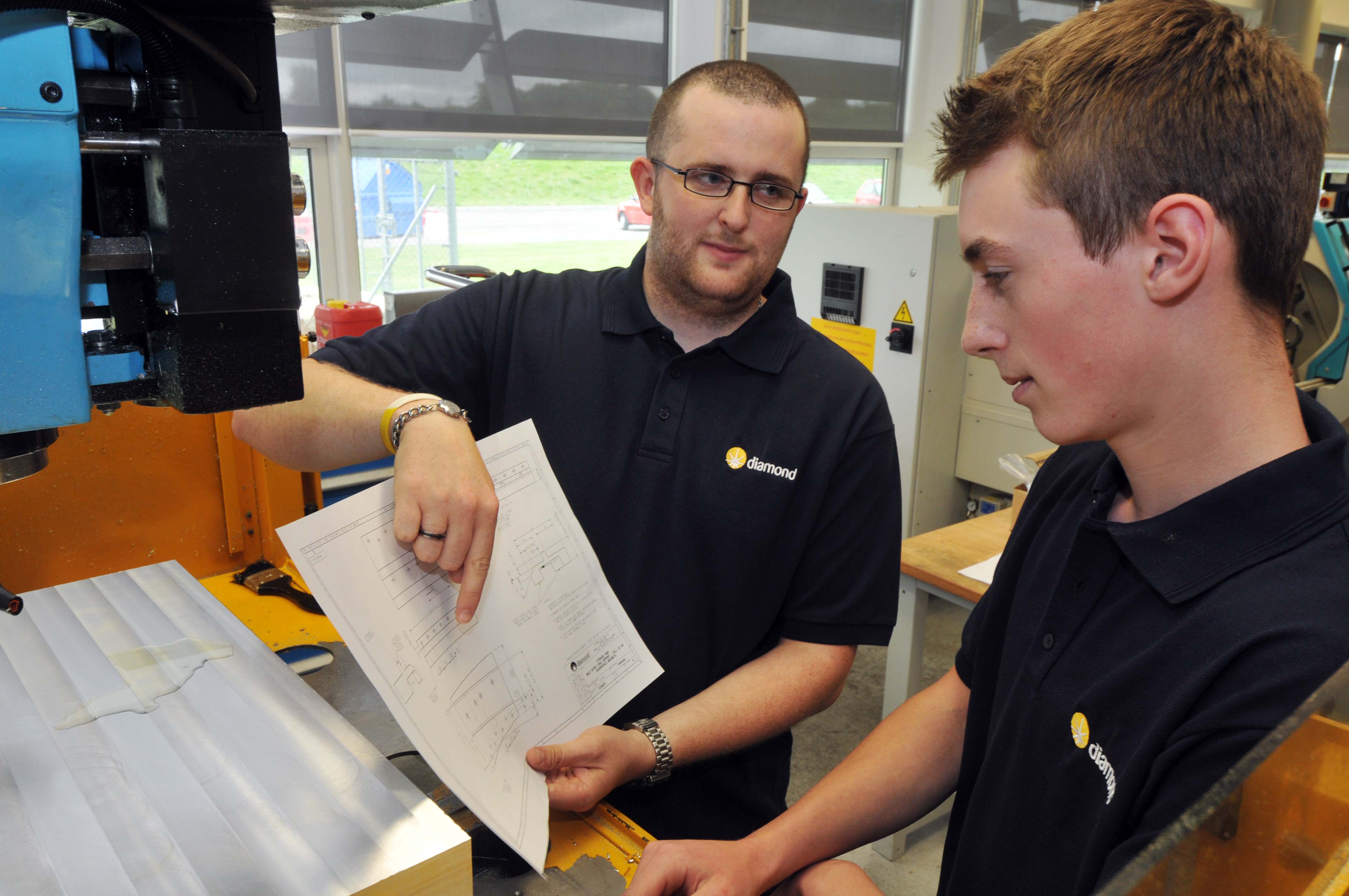 Paul Amos and Adam Taylor in the mechanical workshop.